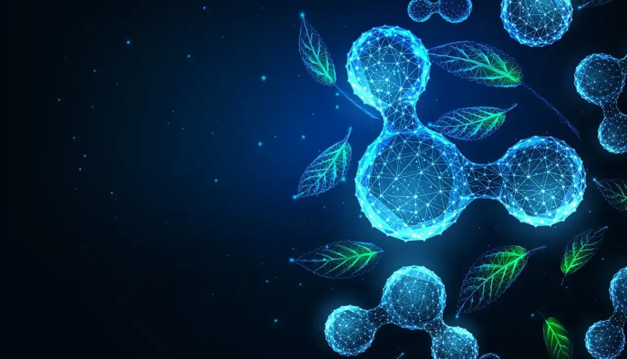 Molecular key visual with leaves representing bio-based chemistry