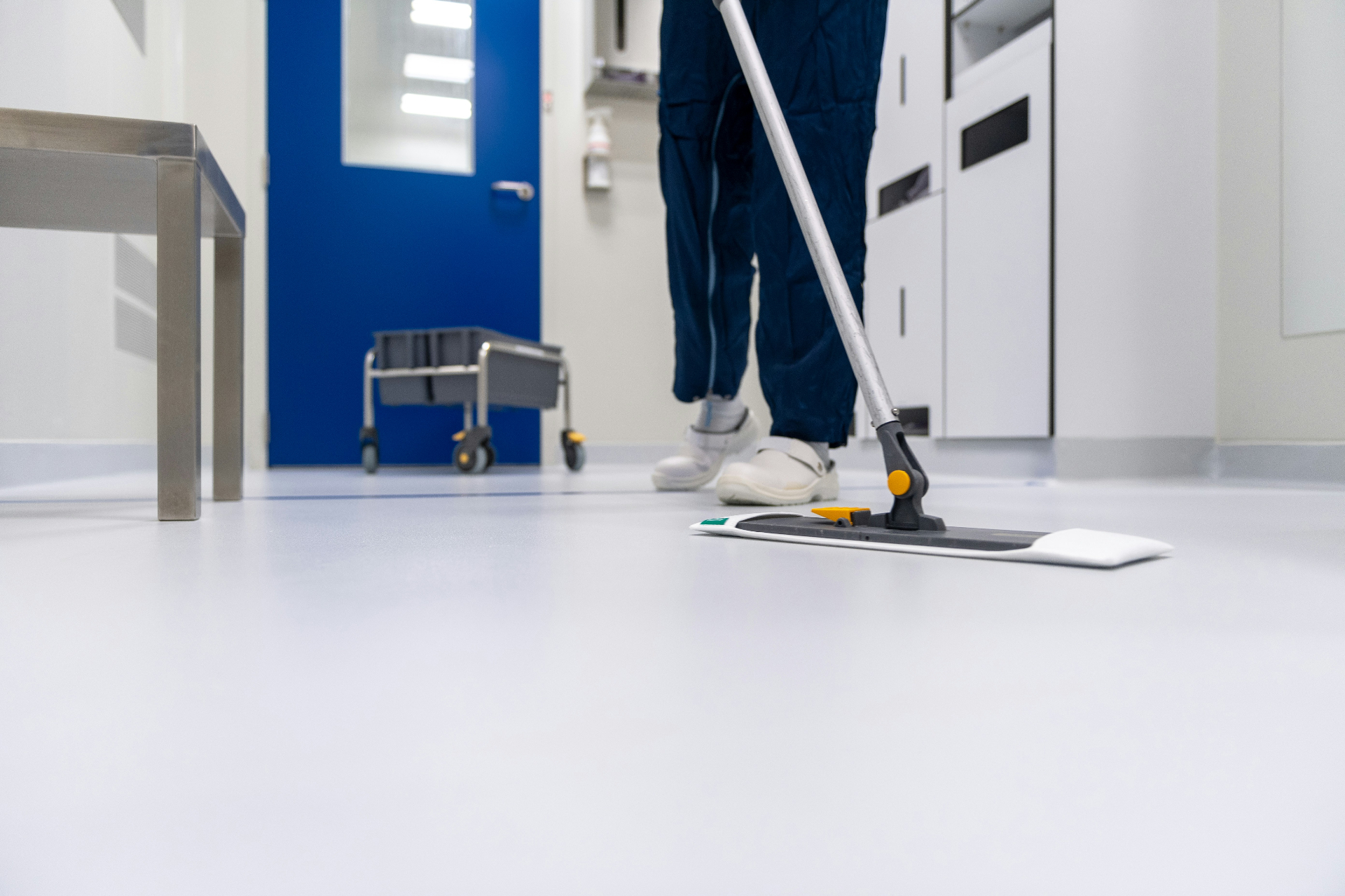 Cleanroom floor being mopped